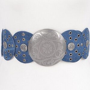 Multi Eyelet Rounds Western Belt - Blue and Silver 45 inches